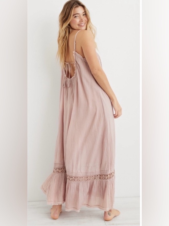 aerie Dresses & Skirts - Aerie Dusty Rose CrochetTrim Maxi Dress Size XS 100% Cotton